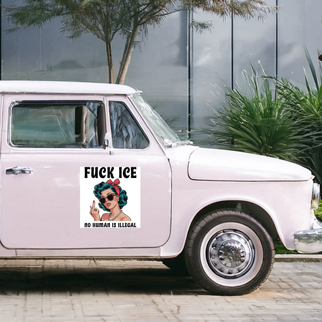 Fuck Ice No Human Is Illegal Anti Trump Sticker-Car Magnet