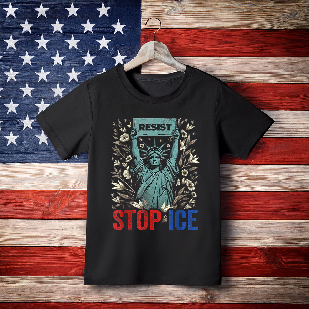 Stop ICE Funny Statue of Liberty Boho Floral Resist Retro T-Shirt