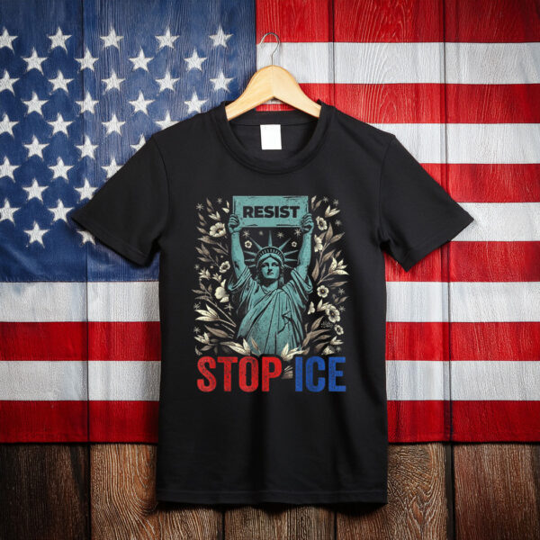Stop ICE Funny Statue of Liberty Boho Floral Resist Retro T-Shirt