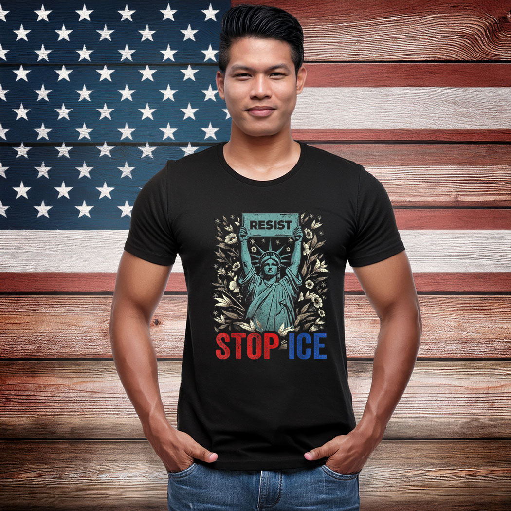 Stop ICE Funny Statue of Liberty Boho Floral Resist Shirt